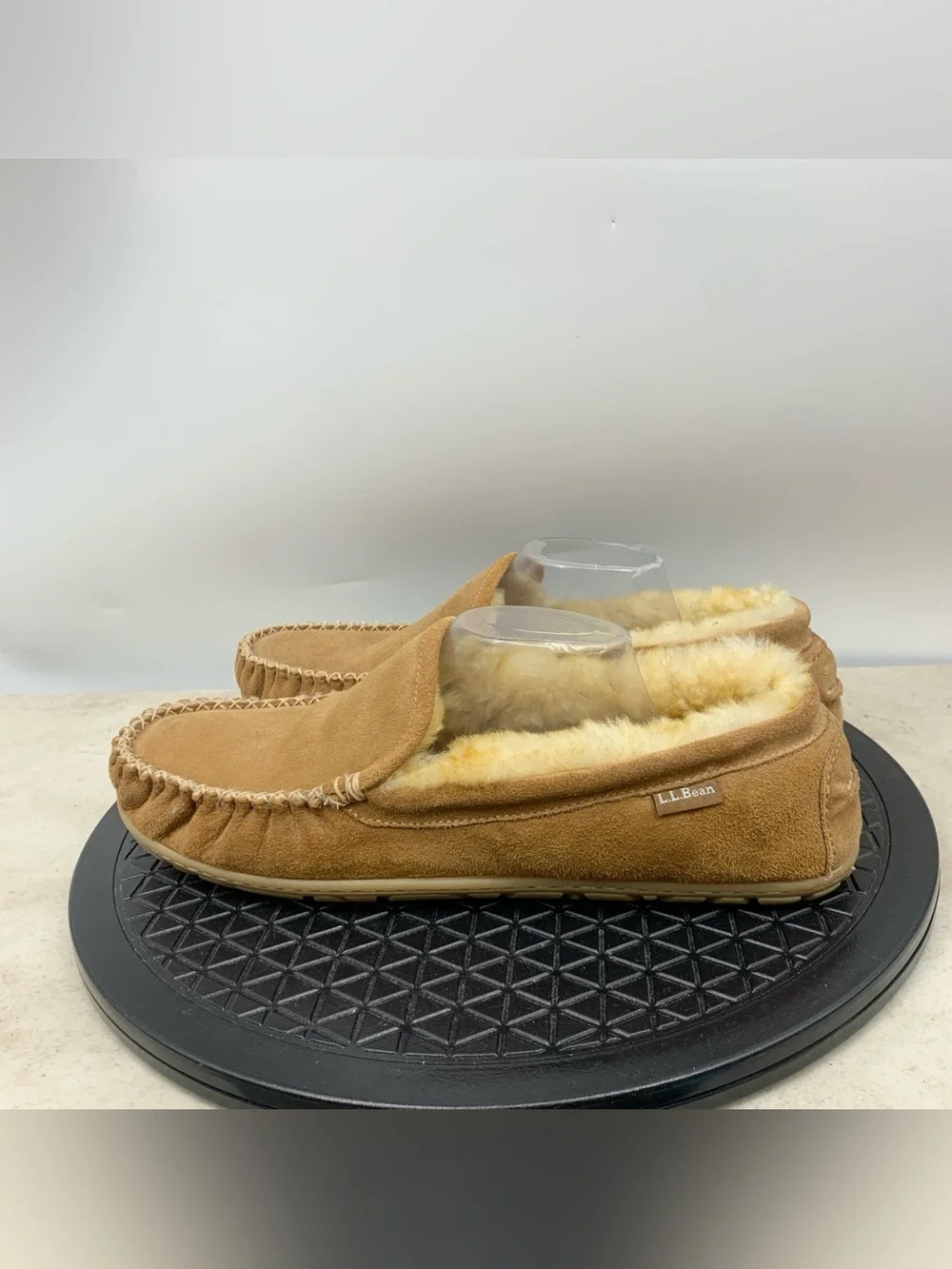 LL Bean Venetian Slippers Men Size 14 Shoes Brown Suede Shearling Moccasins